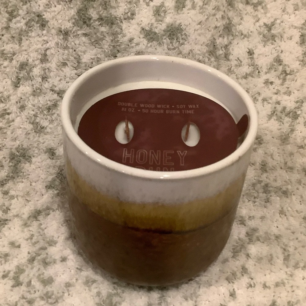 Ceramic Scented Honey Bun Soy Candle NWT 14 oz.   - Brown Gold and White Glazing - Picture 15 of 16